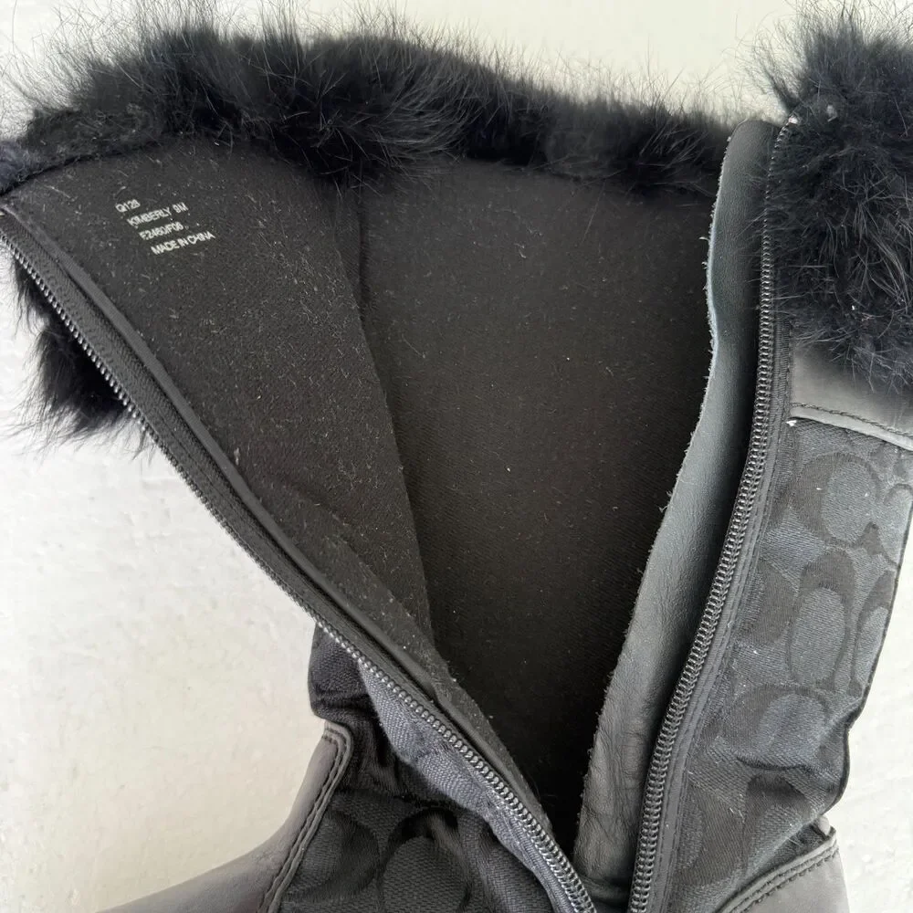 Coach Kimberly Fur Boots Women's 9M Black Leather Fabric Logo Pocket Side Zipper - Picture 9 of 16